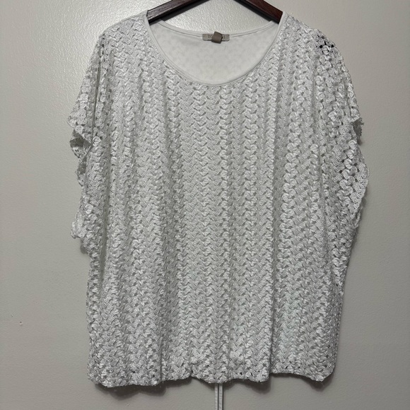 Roz & Ali Crochet Lace Overlay Boxy White Blouse Women’s Plus Size 2X Drawstring - Picture 9 of 9